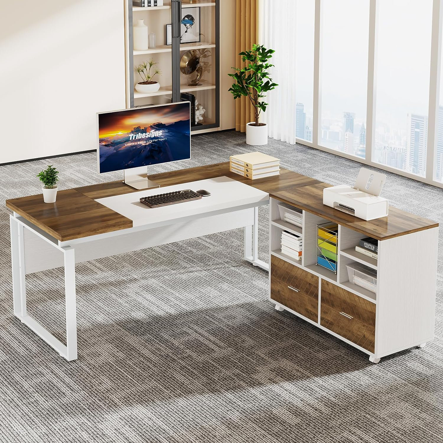 L shaped desk and file cabinet discount